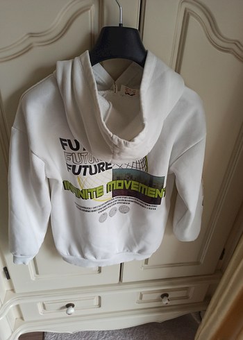 Beyaz Çocuk Kapüşonlu Sweatshirt - Görsel 2