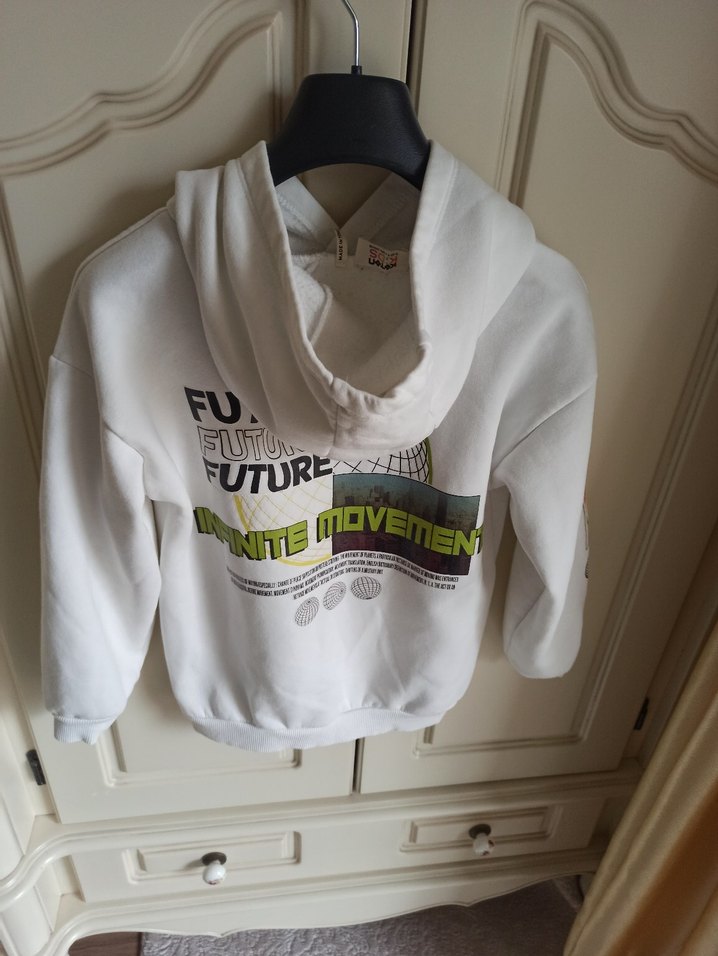 Beyaz Çocuk Kapüşonlu Sweatshirt - Görsel 2