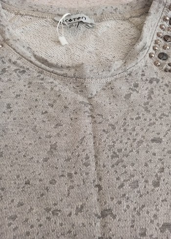 Gri Pamuklu Düğmeli Kadın Tişört - Görsel 4