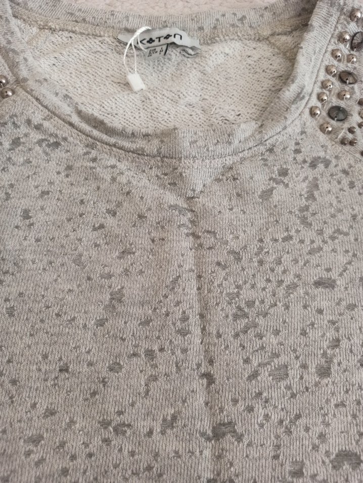 Gri Pamuklu Düğmeli Kadın Tişört - Görsel 4