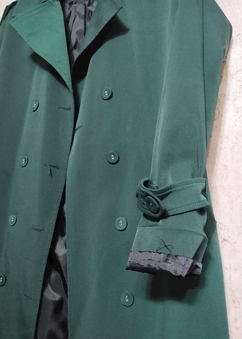 Fatmaatasoy Kadın Koyu Yeşil Uzun Düğmeli Trençkot - Görsel 4