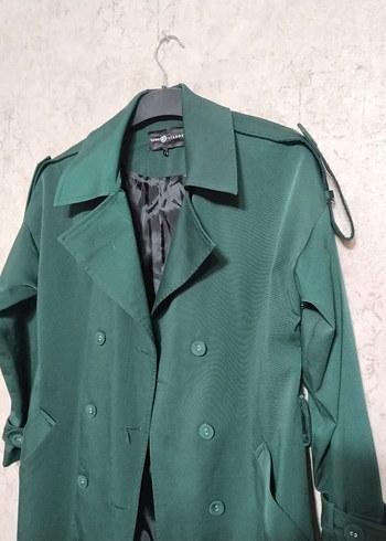 Fatmaatasoy Kadın Koyu Yeşil Uzun Düğmeli Trençkot - Görsel 6