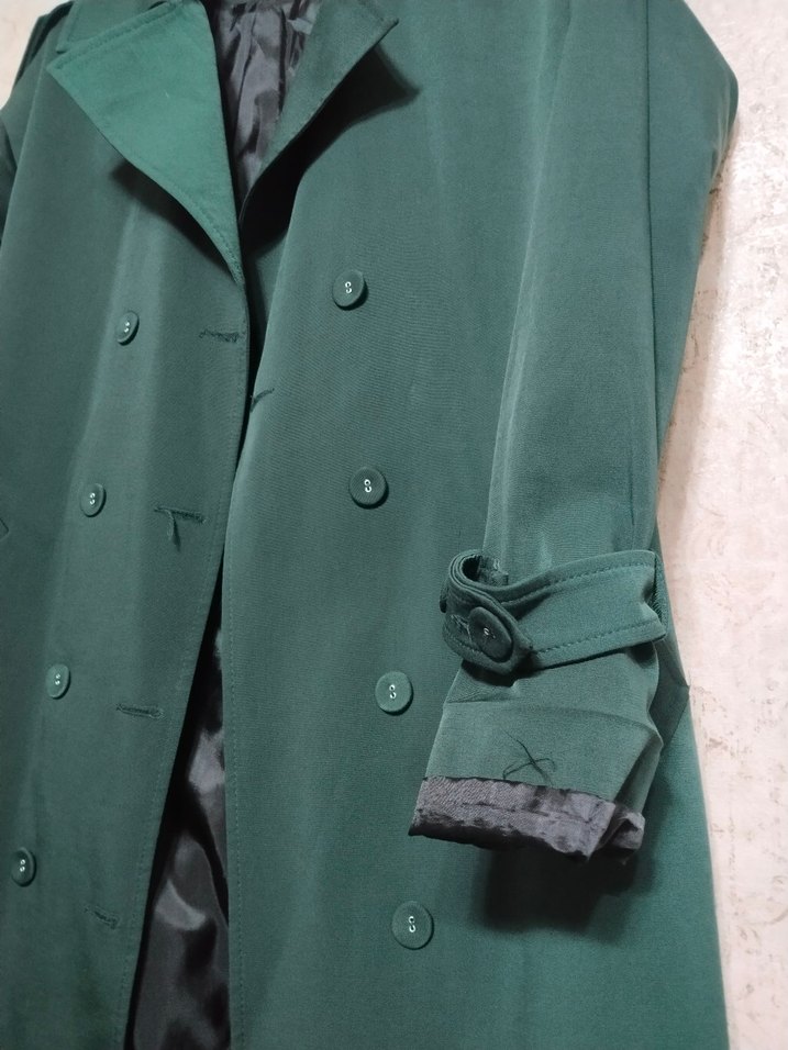 Fatmaatasoy Kadın Koyu Yeşil Uzun Düğmeli Trençkot - Görsel 4
