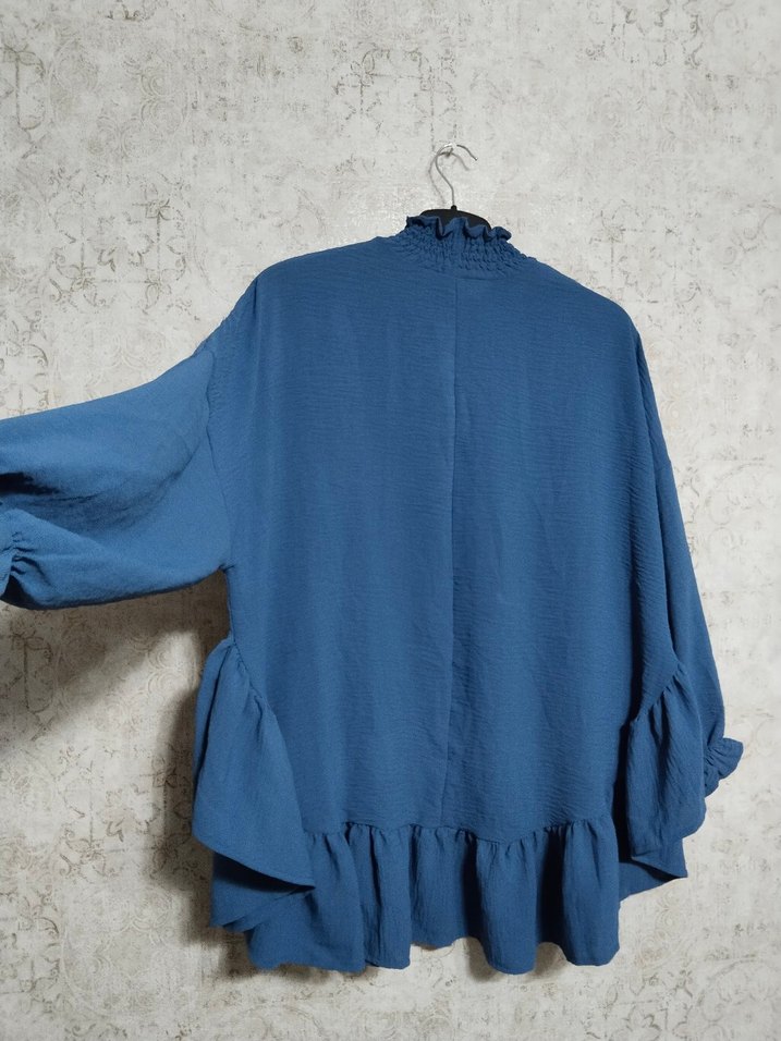 Fırfırlı İndigo Mavi Tunik - Görsel 3