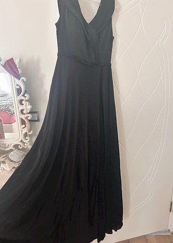 Siyah Uzun V Yaka Drapeli Kadın Elbise - Görsel 2