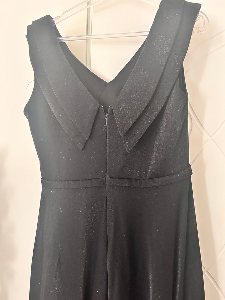 Siyah Uzun V Yaka Drapeli Kadın Elbise - Görsel 4