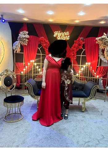 Klasik Kırmızı V Yaka Uzun Abiye Elbise - Görsel 2