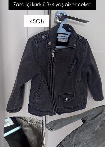 4 Yaş Beden gri Renk Erkek Çocuk Gri Denim Fermuarlı Blazer Ceket Zara
