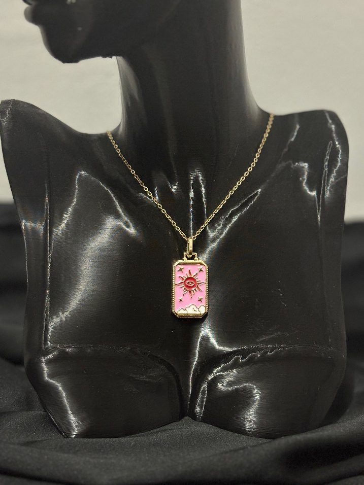 çelik tarod kart Pembe Kolye - Görsel 2