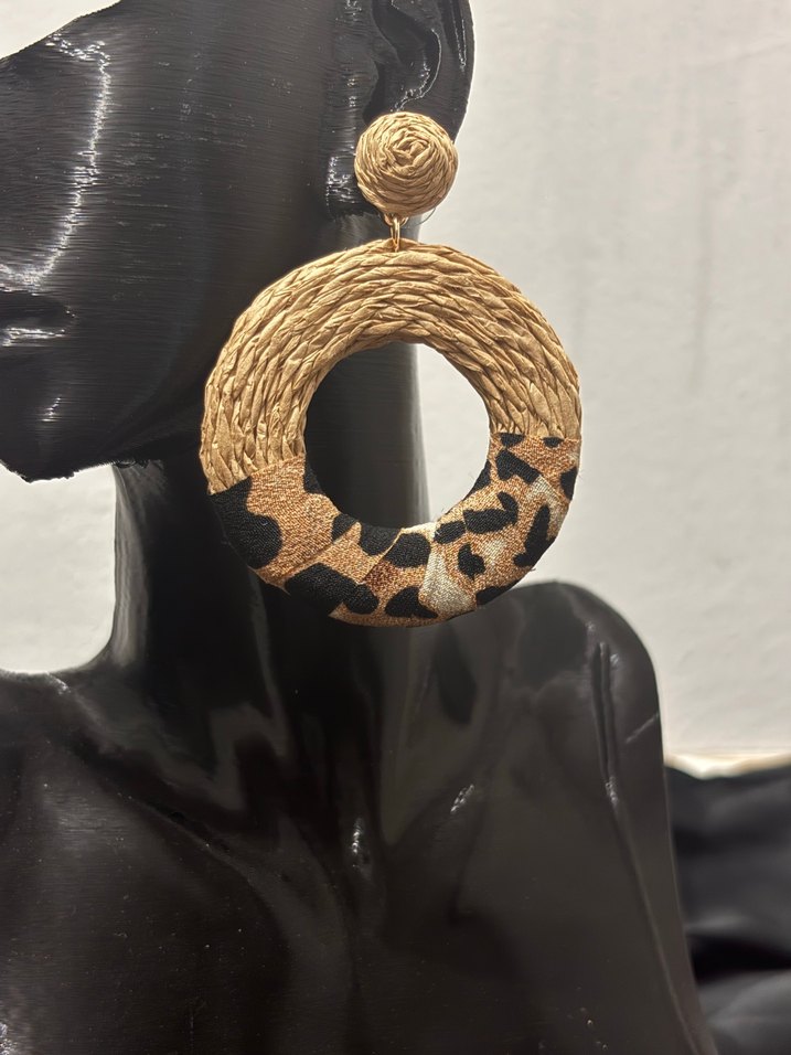 hasır Leopar Desenli Uzun Küpe - Görsel 2