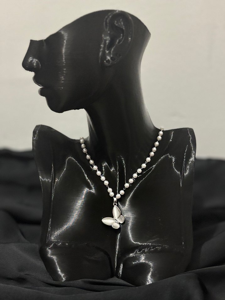 İnci Boncuklu Kelebek Kolye Midi Boy - Görsel 2