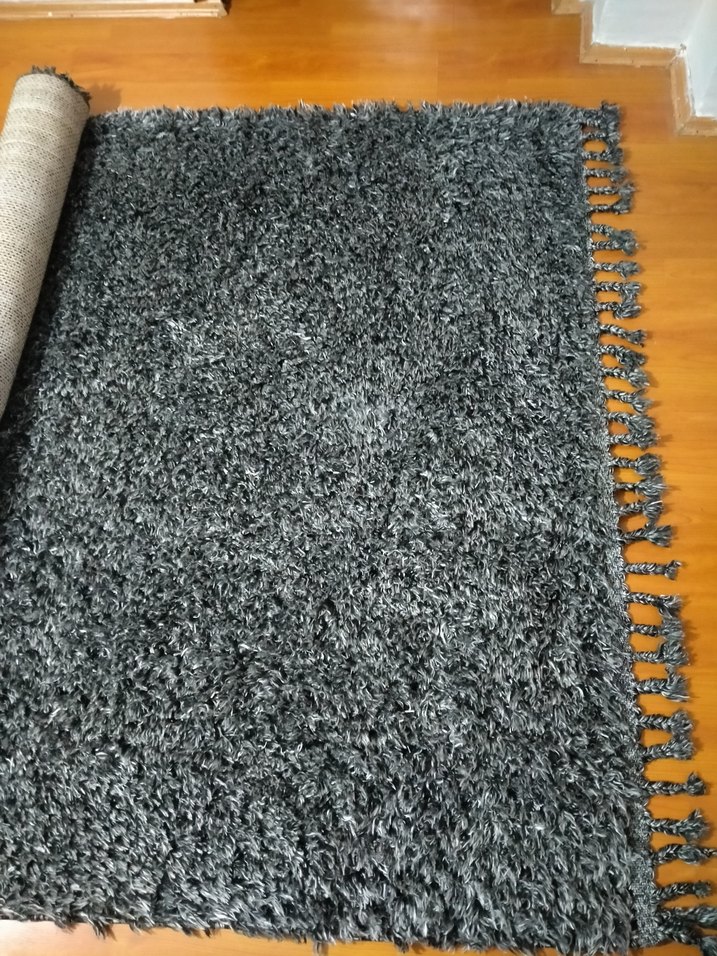 Bohem Siyah beyaz  kırçıllı Püsküllü Halı - Görsel 5