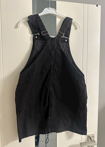 Siyah Denim Midi Askılı Tulum - Görsel 2