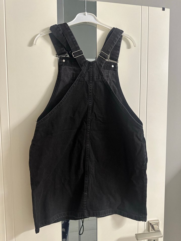 Siyah Denim Midi Askılı Tulum - Görsel 2