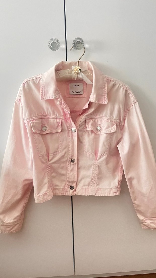 Pembe Düğmeli Kadın Denim Ceket - Görsel 2