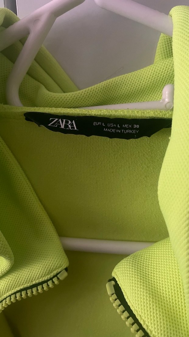 Neon Sarı Fermuarlı Kapüşonlu Kadın Sweatshirt - Görsel 4