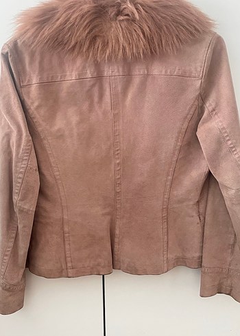 Kürklü Bej Süet Kadın Ceket - Görsel 3