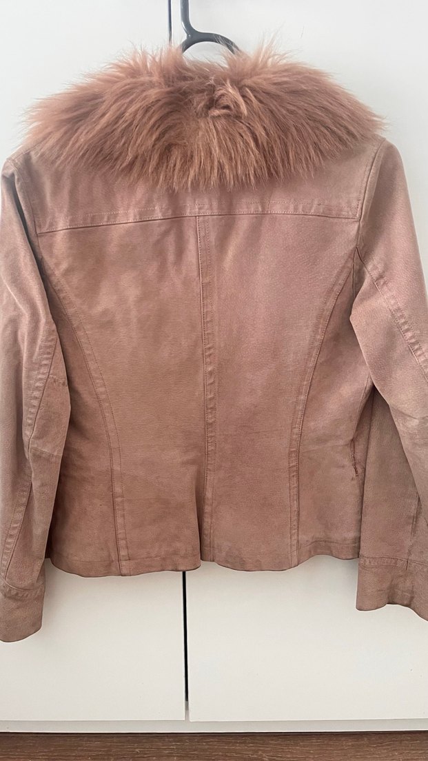 Kürklü Bej Süet Kadın Ceket - Görsel 3