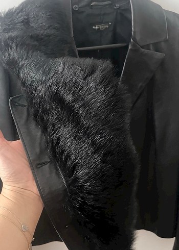 Kürk Yaka Detaylı Siyah Deri Kadın Ceket - Görsel 3
