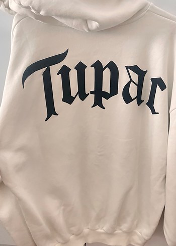 Beyaz Kapüşonlu Tupac Baskılı Erkek( unisex) Sweatshirt - Görsel 4