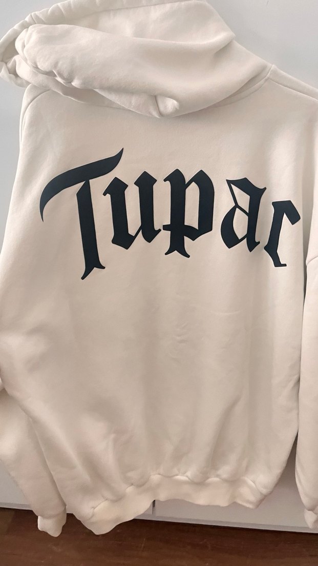 Beyaz Kapüşonlu Tupac Baskılı Erkek( unisex) Sweatshirt - Görsel 4