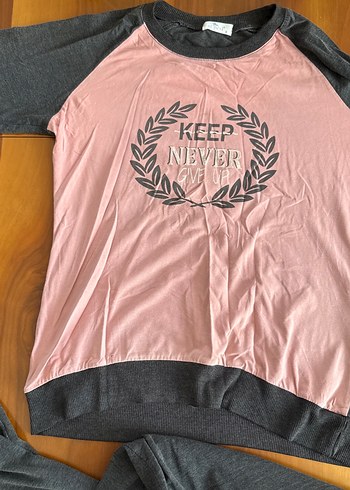 Diğer Gri Baskılı Uzun Kollu Kadın Pijama Takımı