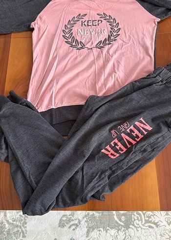 Gri Baskılı Uzun Kollu Kadın Pijama Takımı