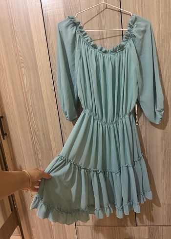 Bohem Rüzgarlı Turkuaz Mini Elbise - Görsel 3