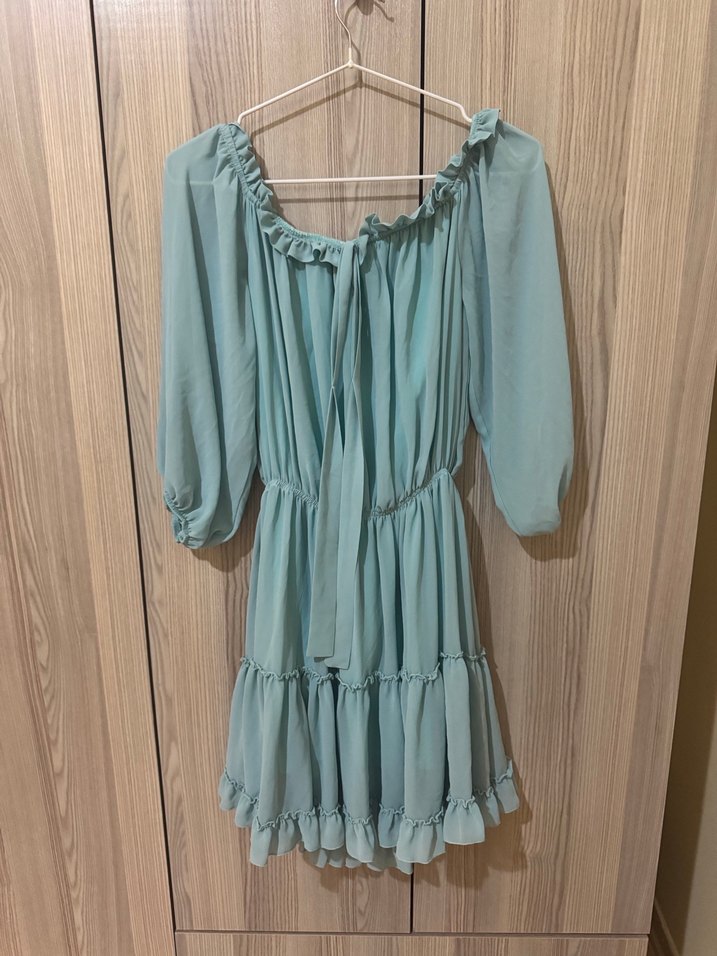 Bohem Rüzgarlı Turkuaz Mini Elbise - Görsel 2