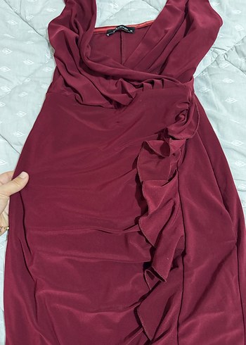 Bordo Kolsuz kısa Abiye Elbise - Görsel 7