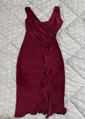 Bordo Kolsuz kısa Abiye Elbise - Görsel 8