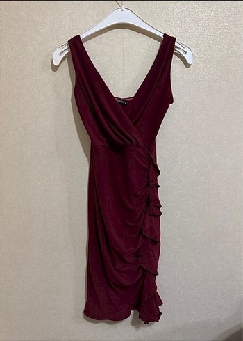 Bordo Kolsuz kısa Abiye Elbise - Görsel 11