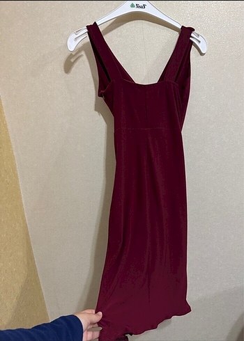 Bordo Kolsuz kısa Abiye Elbise - Görsel 9