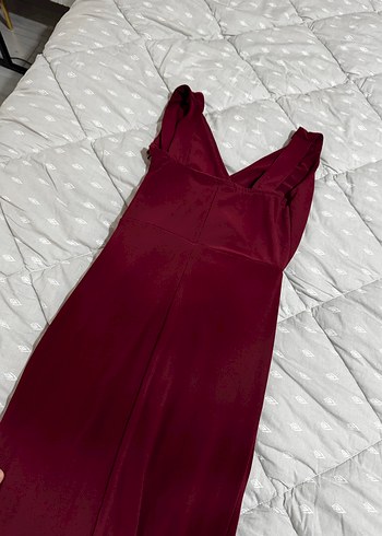 Bordo Kolsuz kısa Abiye Elbise - Görsel 3