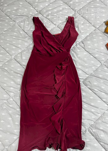 Bordo Kolsuz kısa Abiye Elbise - Görsel 2