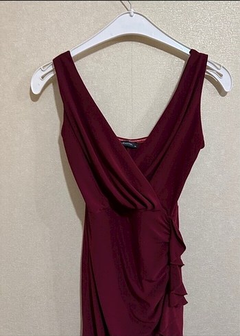 Bordo Kolsuz kısa Abiye Elbise - Görsel 10