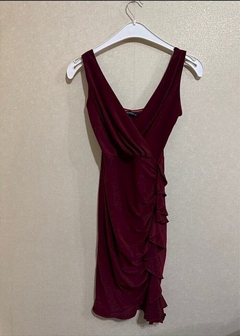 Bordo Kolsuz kısa Abiye Elbise - Görsel 12