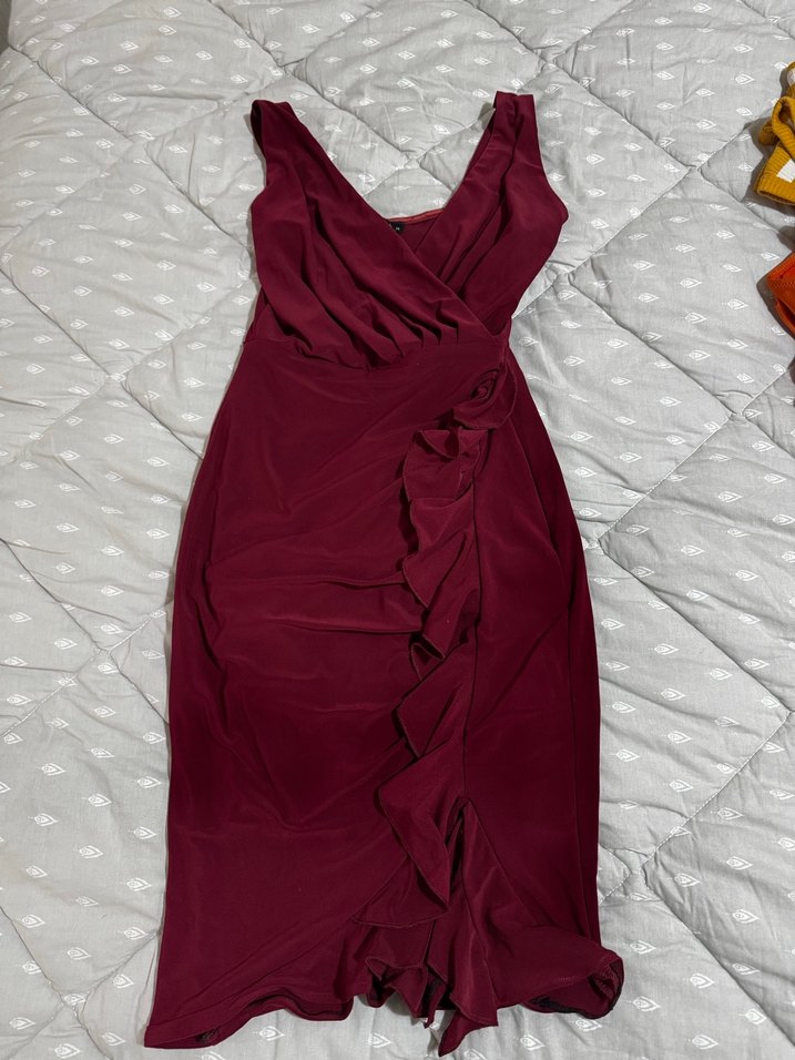 Bordo Kolsuz kısa Abiye Elbise - Görsel 5