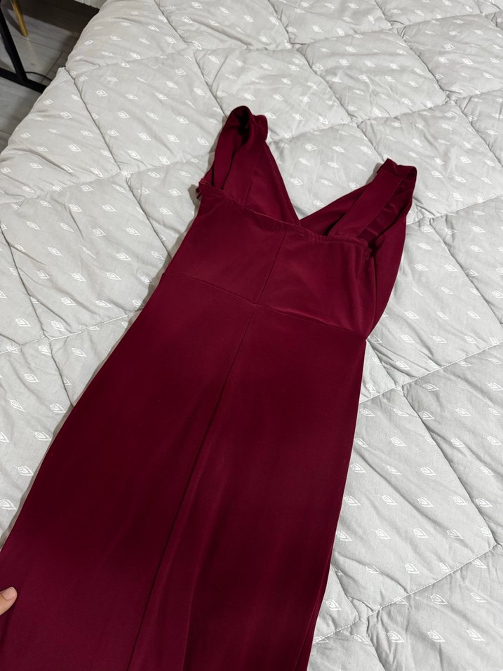 Bordo Kolsuz kısa Abiye Elbise - Görsel 3