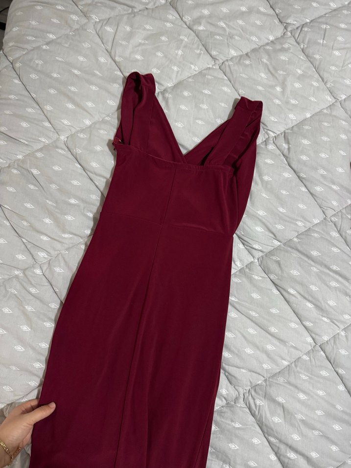 Bordo Kolsuz kısa Abiye Elbise - Görsel 4