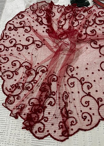 Bordo Dantel Gotik Düğün Aksesuar Seti - Görsel 5