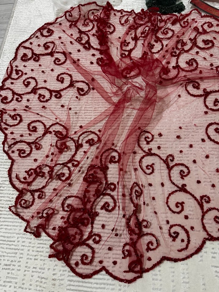 Bordo Dantel Gotik Düğün Aksesuar Seti - Görsel 5