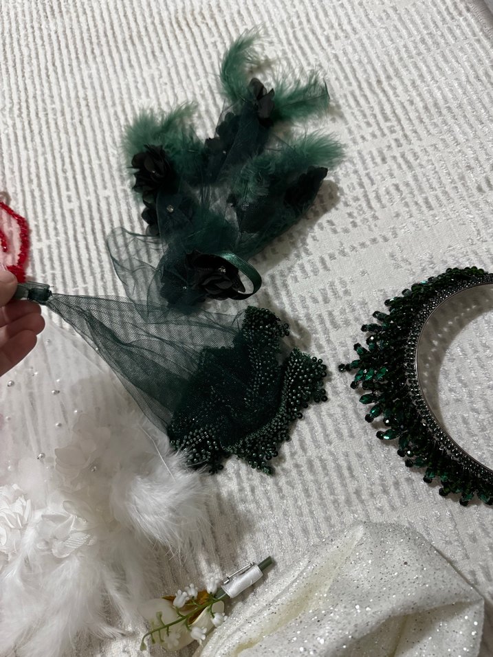 Bordo Dantel Gotik Düğün Aksesuar Seti - Görsel 3