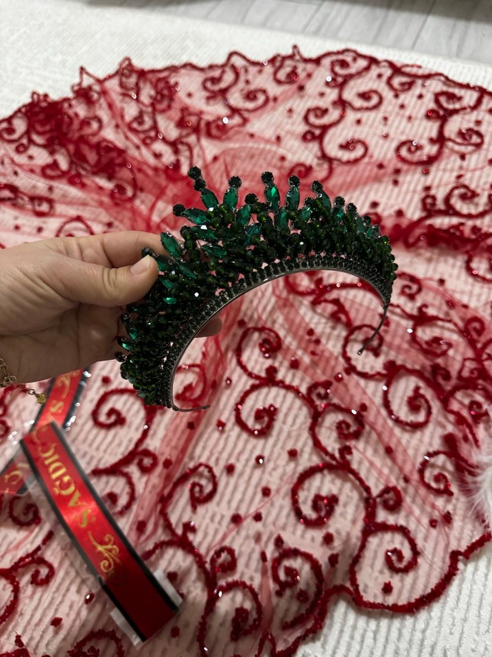 Bordo Dantel Gotik Düğün Aksesuar Seti - Görsel 4