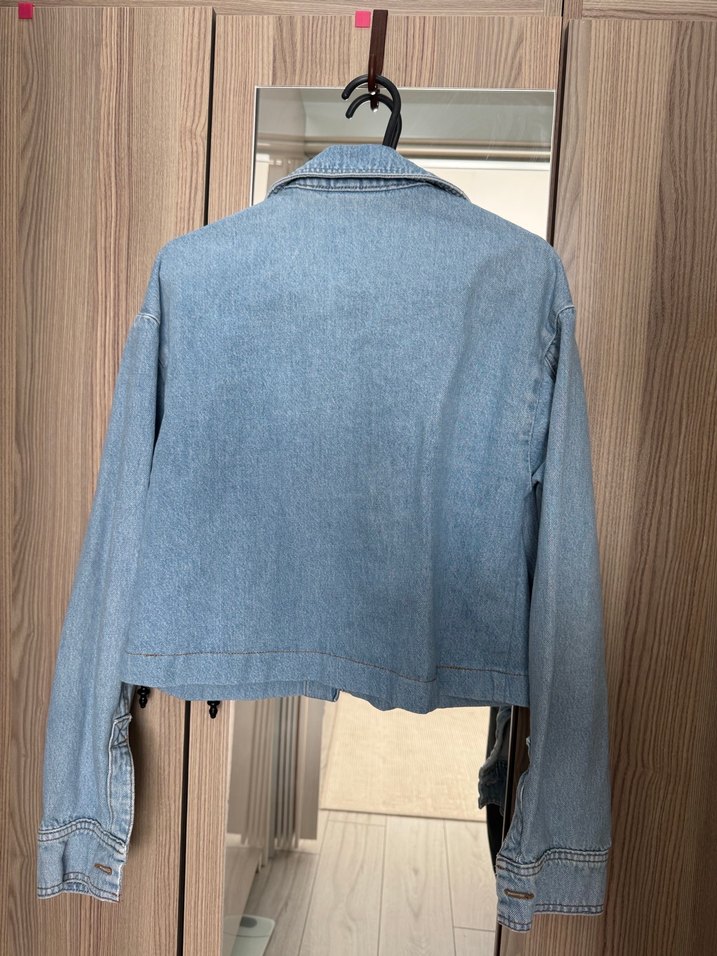 Düğmeli Mavi Kadın Denim Ceket - Görsel 3