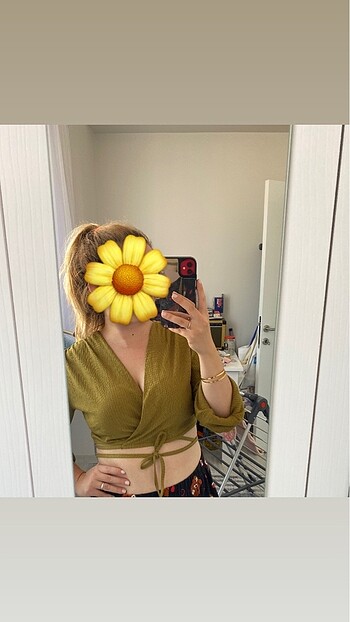 m Beden haki Renk Crop bluz