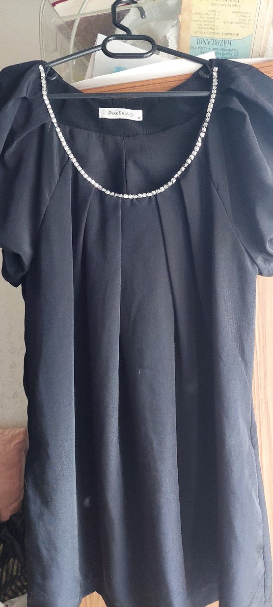 Siyah Piliseli Midi Kadın Elbise,Tunik - Görsel 3