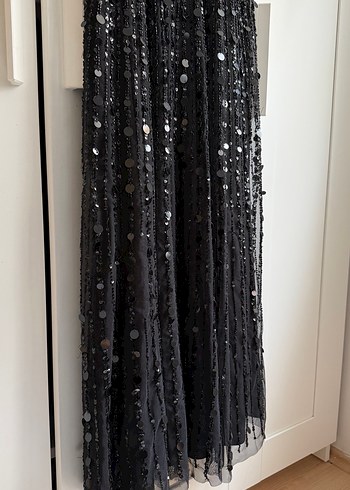 ADL Boncuk İşlemeli Siyah Uzun Abiye Elbise - Görsel 6