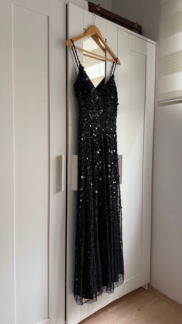 ADL Boncuk İşlemeli Siyah Uzun Abiye Elbise - Görsel 3