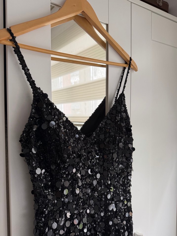 ADL Boncuk İşlemeli Siyah Uzun Abiye Elbise - Görsel 4